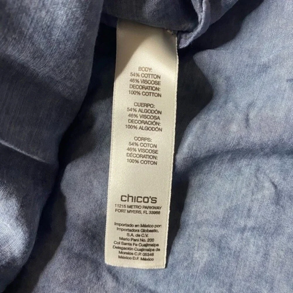 Chico’s Cotton Blend Lace Embroidery Tie-dye Blue Shirt Top Size 0 (S)